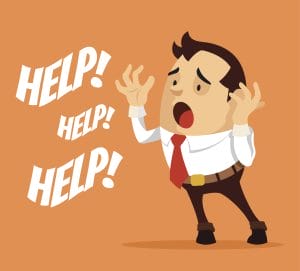 Man character need help. Vector flat cartoon illustration